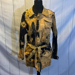 Thrill Bleached Tie Dye Black and Yellow Utility Jacket Size Large
